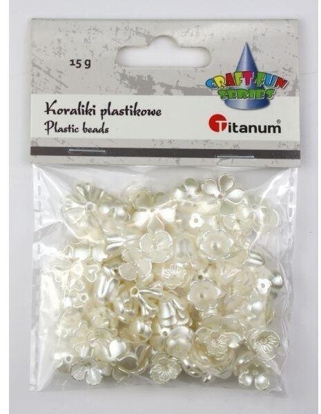 Titanum Koraliki plastikowe kwiatki białe perłowe 15g
