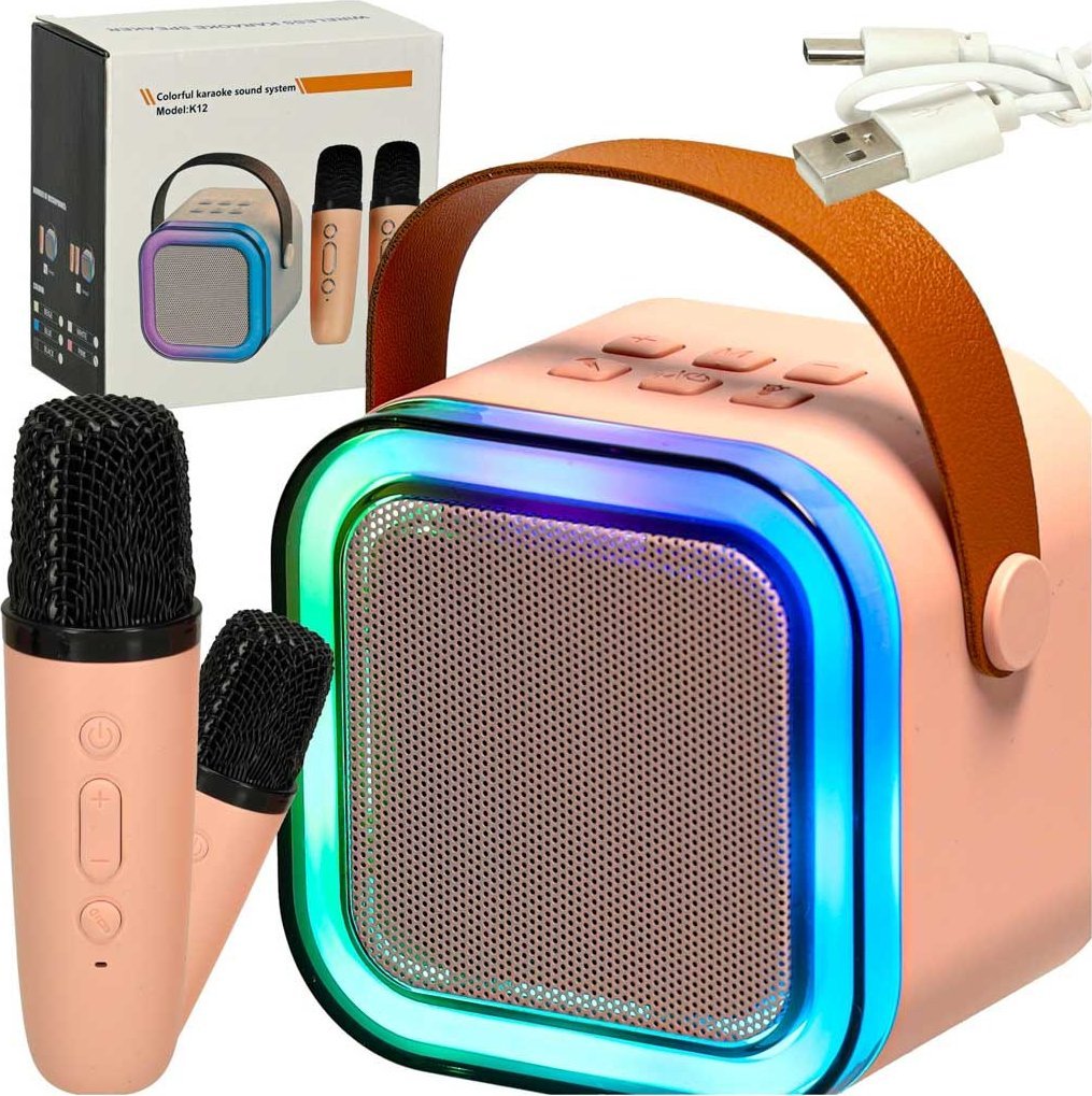 Głośnik Lexibook Zestaw do karaoke 2 mikrofony + przenośny BLUETOOTH USB LED Różowy (KX3377)