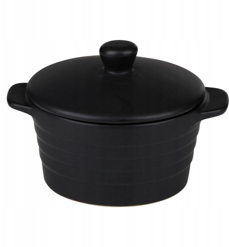 Alpina Forma do zapiekania Ceramiczne naczynie żaroodporne z pokrywką do zapiekania okrągłe 13x10 cm 210 ml (czarny)