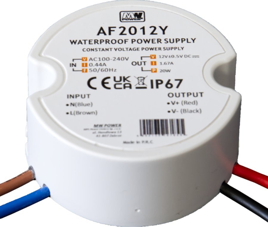 MW Power 20W 12V/1.67A round LED power supply, IP67