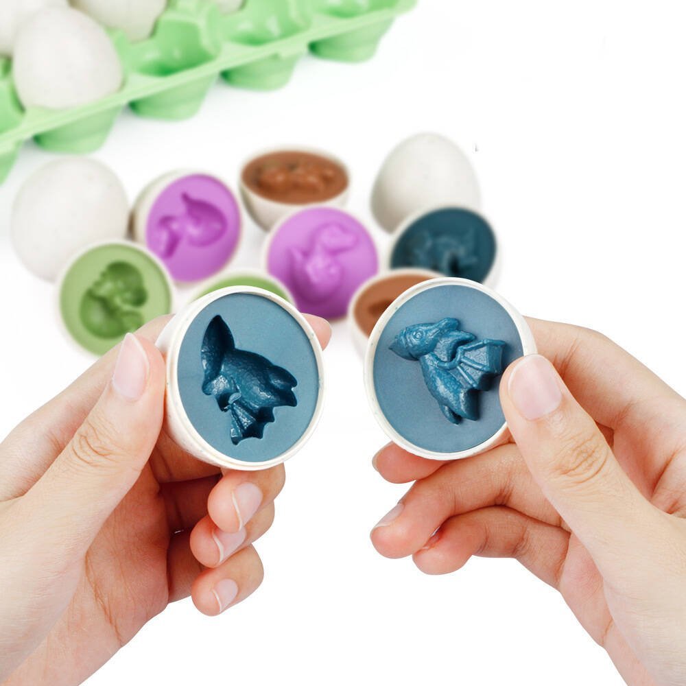 LeanToys Edukacyjny Zestaw Jajek Sorter Dinozaury Układanka 12 Sztuk