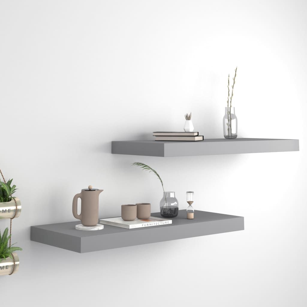 vidaXL Półki ścienne, 2 szt., szare, 60x23,5x3,8 cm, MDF