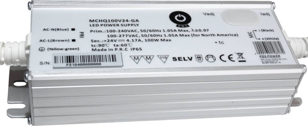 MPL Power MCHQ100V24-GA: zasilacz LED 24V/4.17A CV, metal case, PFC, Universal AC input (max 305VAC)...