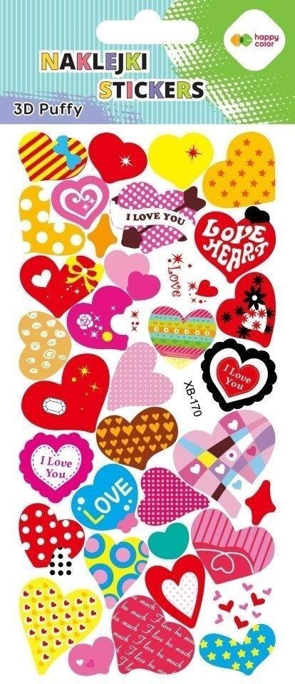 Naklejki 3D Puffy Love Hearts 9,5x22cm HAPPY COLOR