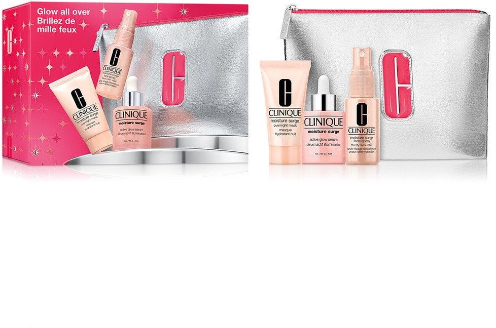 Clinique Glow All Over zestaw aktywne serum zapewniające blask 30ml + maseczka intensywnie nawilżająca 30ml + mgiełka do twarzy