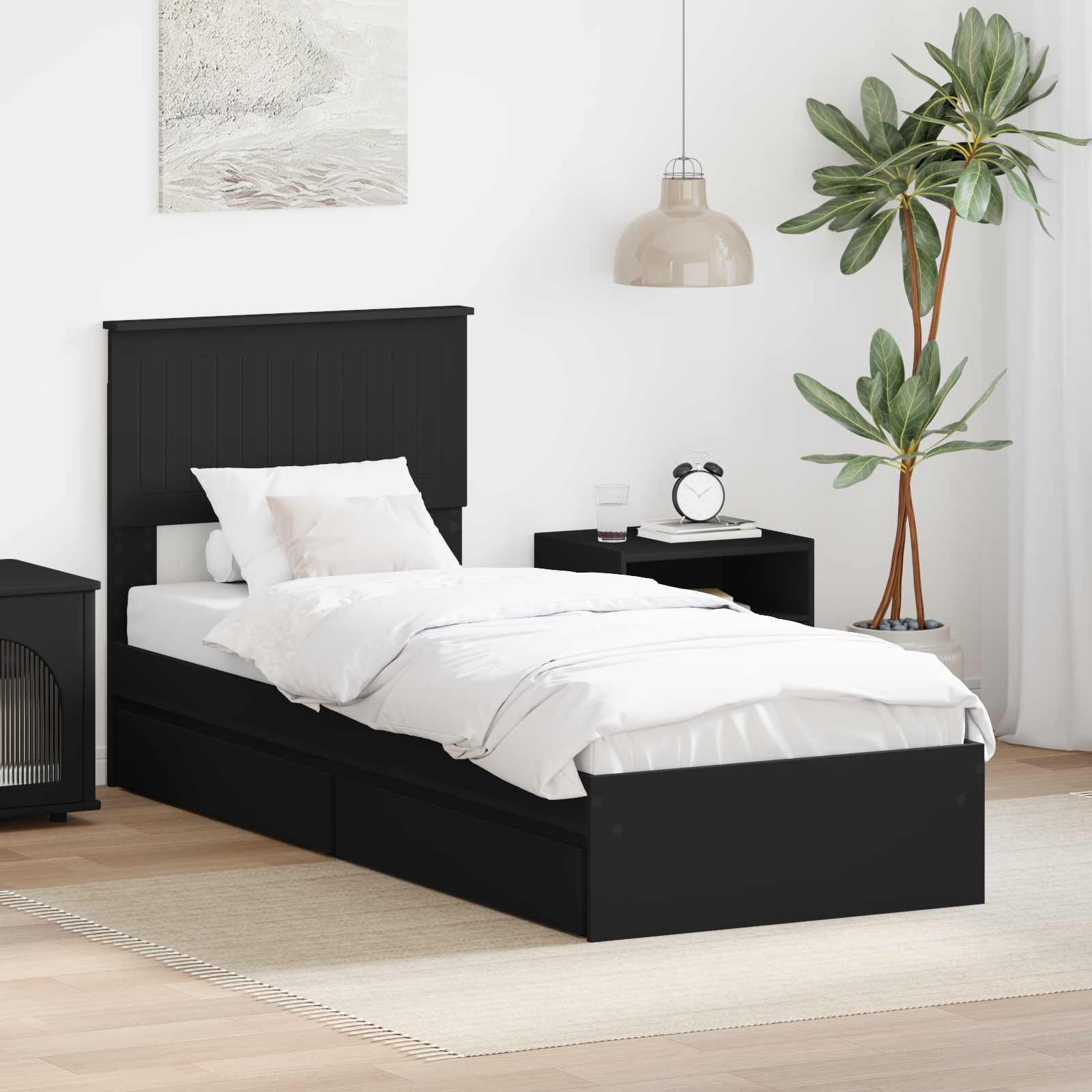 vidaXL Ramka łóżka Czarny 75 x 190 cm Materiał z drewna