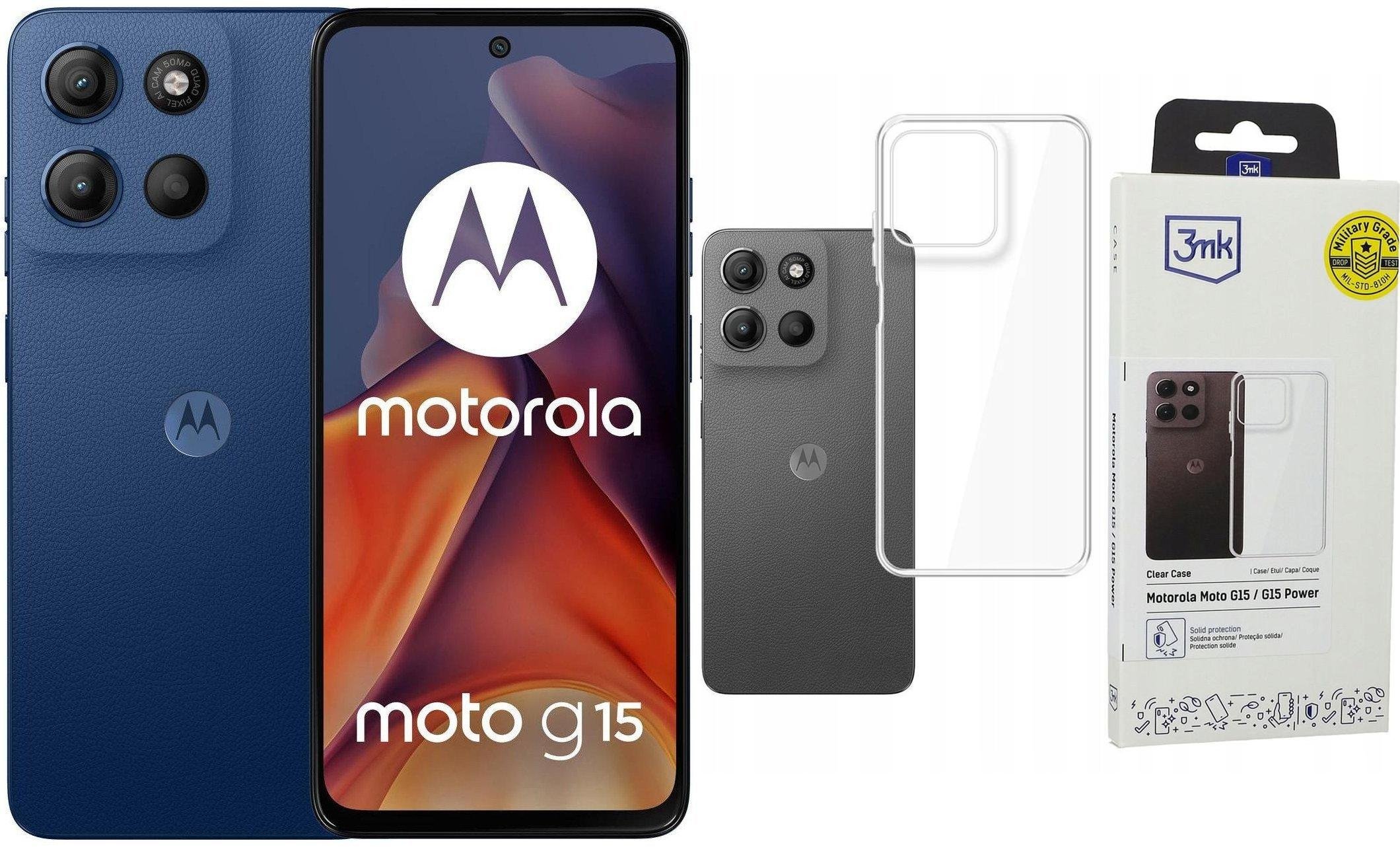 Smartfon Motorola Moto G15 8/128GB Granatowy (PB6E0062PL) + Etui Clear Case