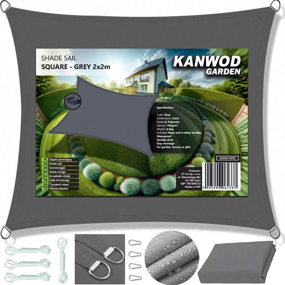 Kanwod ŻAGIEL OGRODOWY SZARY KWADRATOWY 2X2M KANWOD
