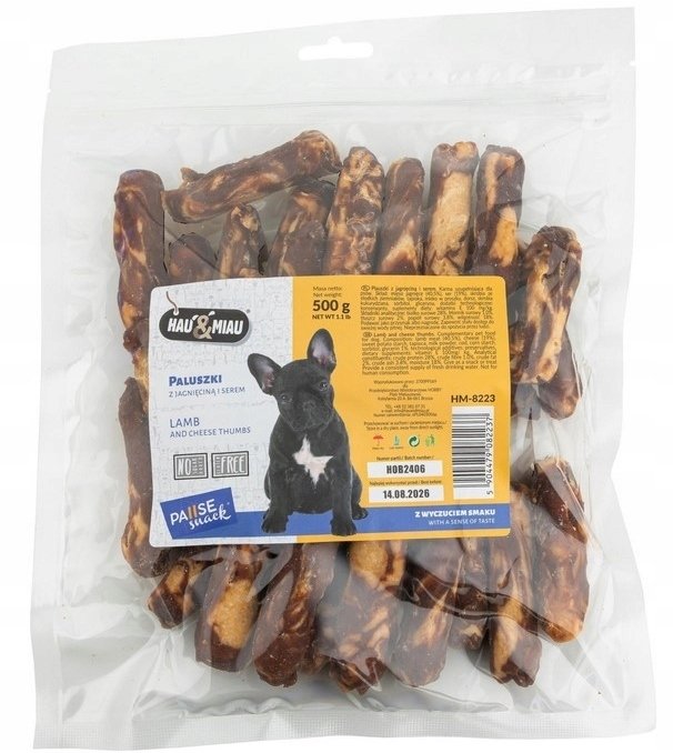 Hau&Miau Pausesnack przysmak dla psa, paluszki z jagnięciną i serem, 500g