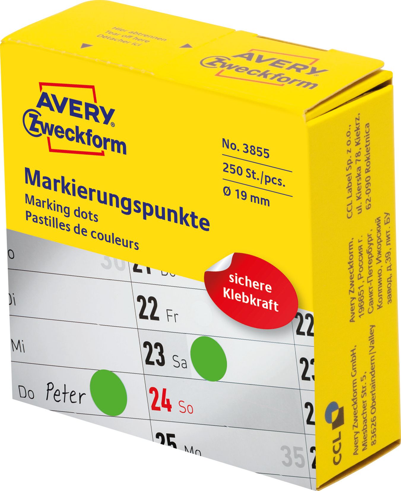 Avery Zweckform Kółka do zaznaczania w dyspenserze , 250 szt./rolka, O19 mm, zielony