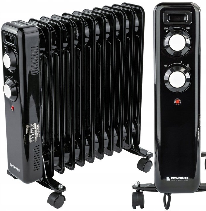 Grzejnik Powermat GRZEJNIK OLEJOWY ELEKTRYCZNY 2500W 11 ŻEBER KALORYFER MOCNY TERMOSTAT KÓŁKA