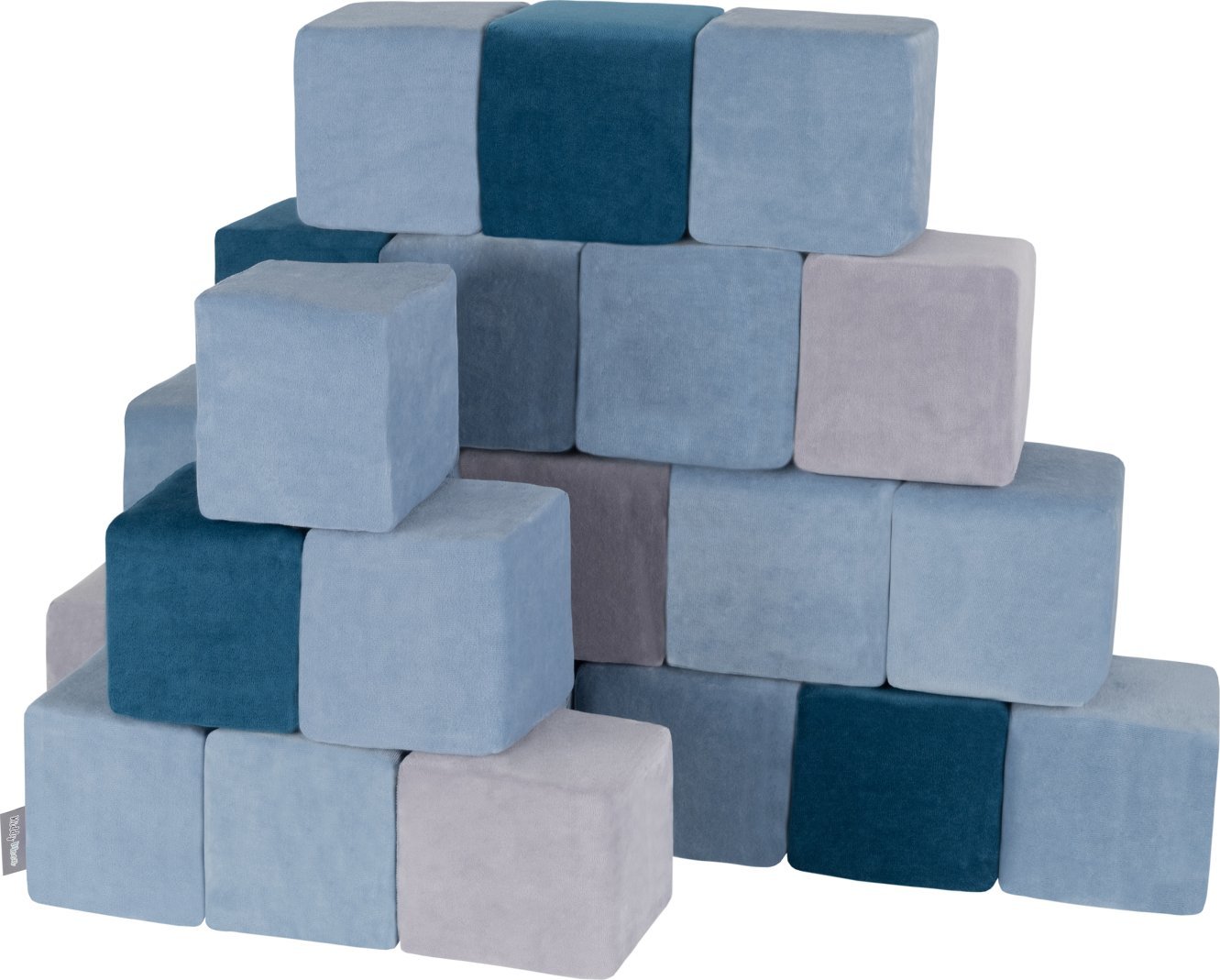 KiddyMoon KiddyMoon Miękkie klocki VELVET 14cm sześciany: turkus laguny-zieleń lasu-róż pustyni-błękit lodu-szarość gór 12 Zabawka klocki z pianki