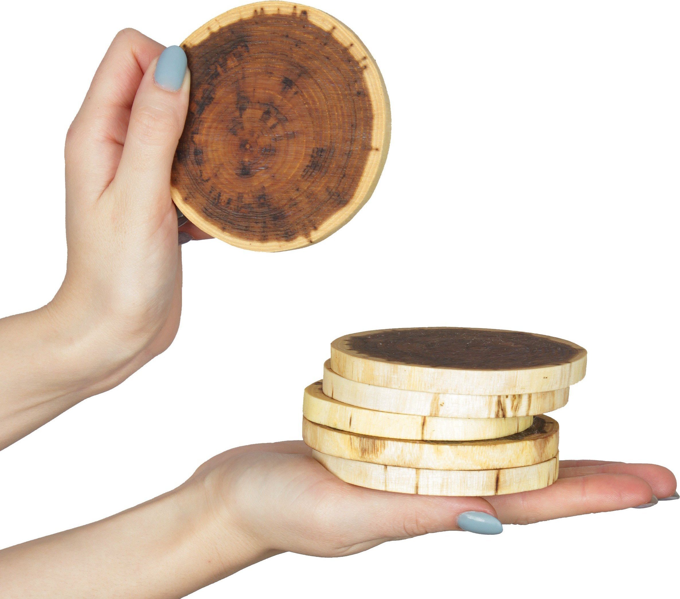 Wamar-Sosenka Zestaw 6 szt Okorowanych Podkładek na Stół śr. 9-12 cm Drewno Akacji PDOA_0912X10_DO6