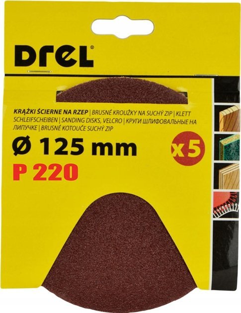 Drel Sticky, round sandpaper P220 5 pcs.