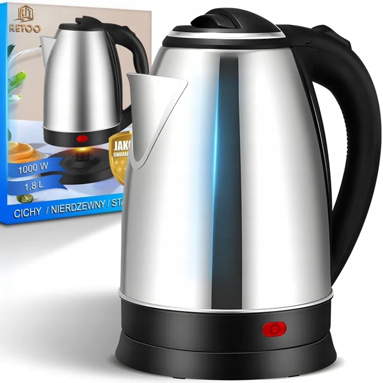 Czajnik Retoo Czajnik Elektryczny bezprzewodowy 1000W 1,8l Stalowy nierdzewny