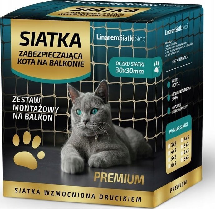 Linarem SiatkiSieci ZESTAW PREMIUM NA BALKON Z SIATKĄ WZMOCNIONĄ DRUCIKIEM WYMIAR 4m x 2m