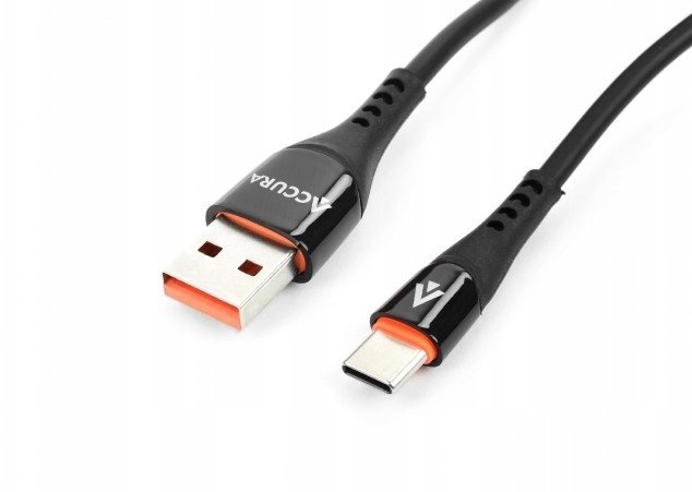 Kabel USB Accura USB-A - USB-C 2.0m gumowy 5V/2A czarny