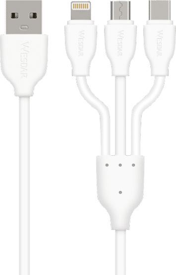 Kabel USB Mobilari USB-A - USB-C + microUSB + Lightning 1.2 m Biały (M555041)