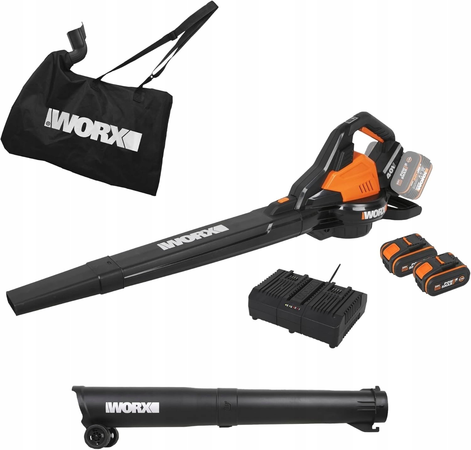 WORX WG583E Odkurzacz Dmuchawa do Liści 40V 2x4Ah Zestaw 3w1