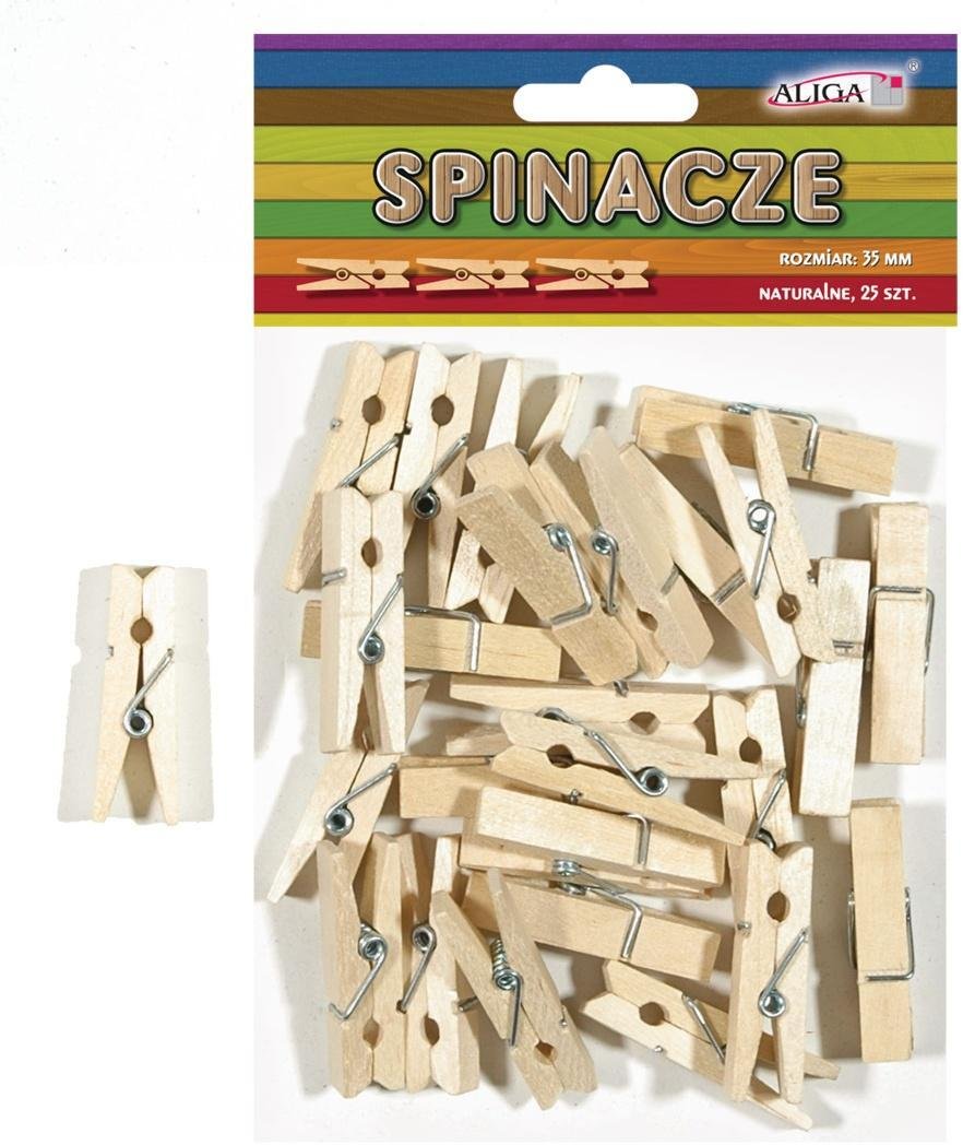 Aliga Spinacze drewniane naturalne 35mm 25szt
