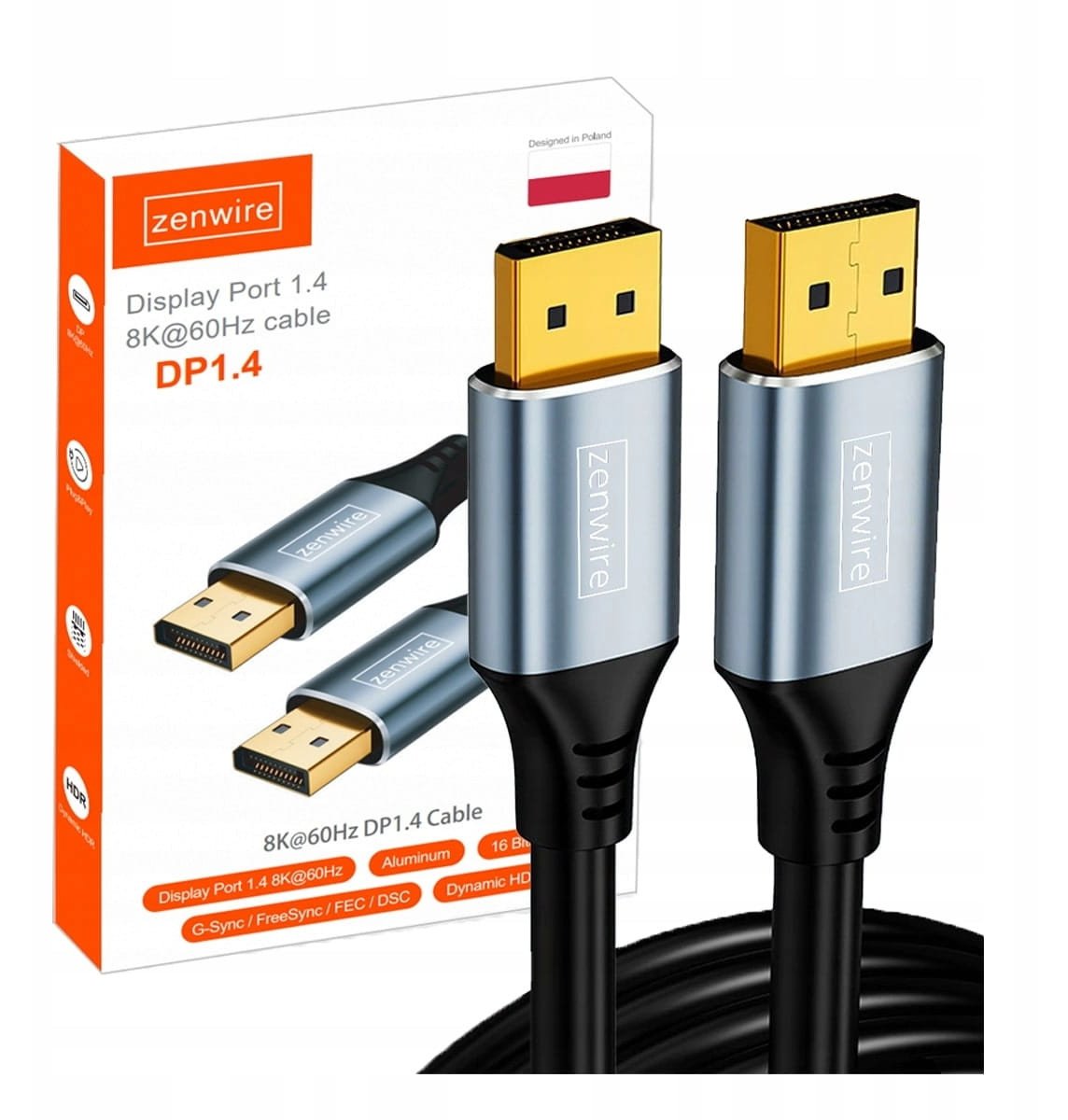 Kabel Display Port 1.4 2K 4K 144Hz 8K 60Hz DisplayPort do TV PC Monitora 3m