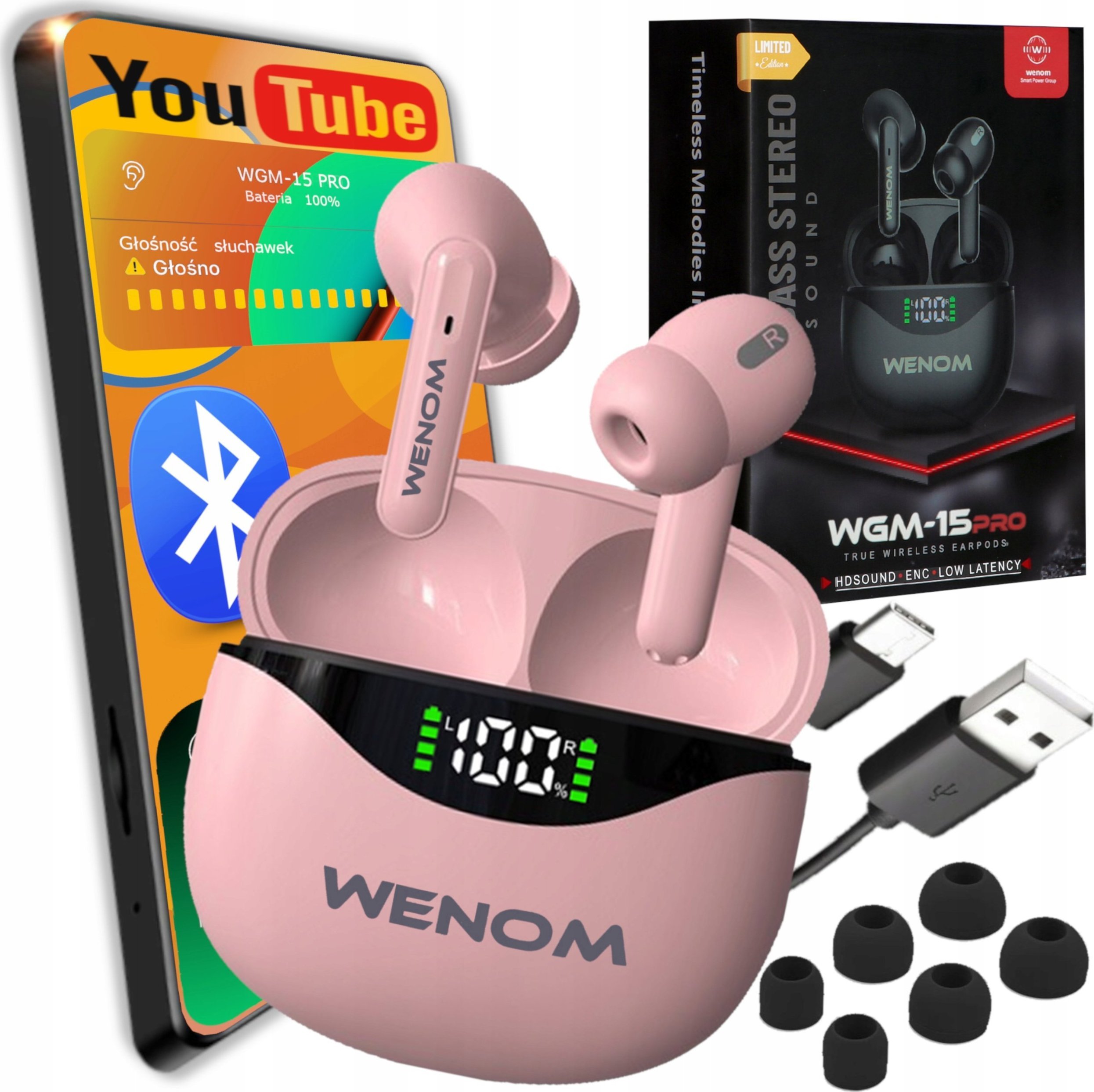 Słuchawki Wenom 15pro różowe