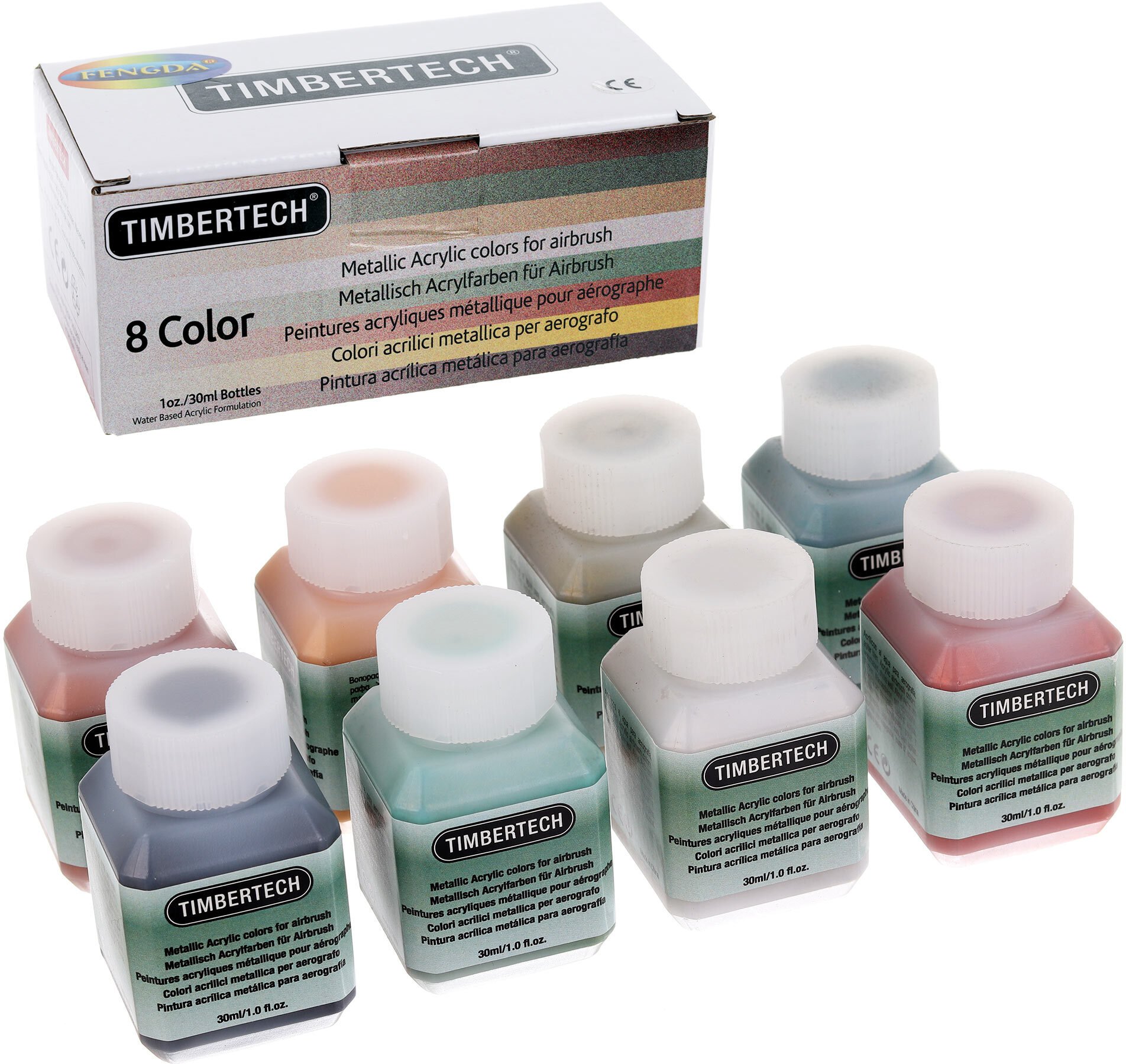 Gimmik Metaliczne farby akrylowe do aerografów 8 kolorów 8x 30ml Timbertech (5904422429805)