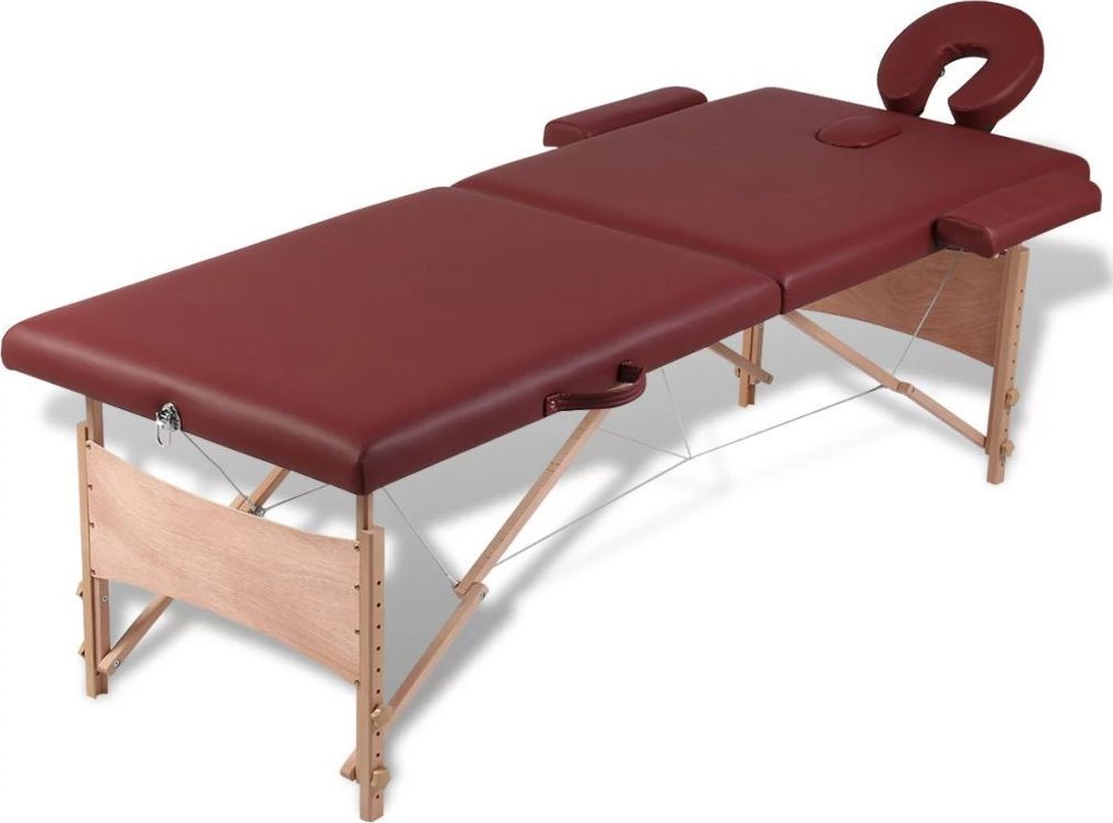 Фото - Масажний стіл VidaXL Czerwony składany stół do masażu 2 strefy z drewnianą ramą 