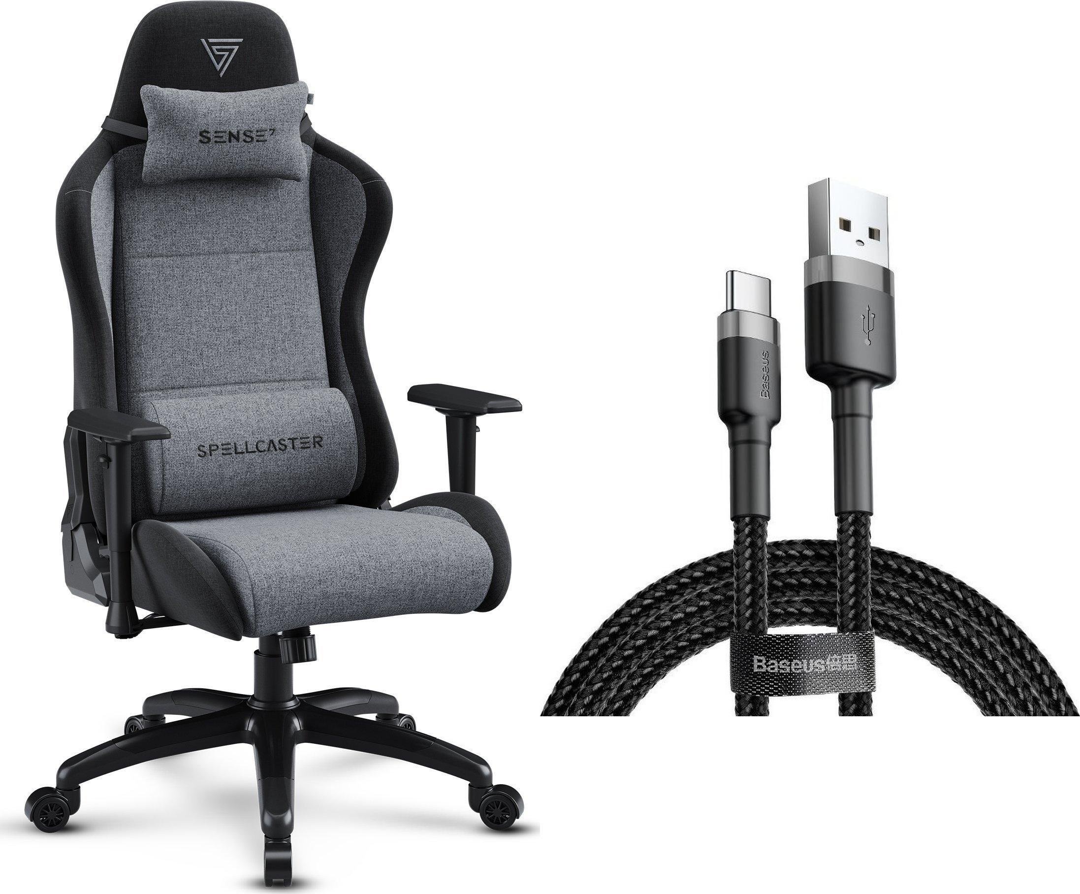 Fotel SENSE7 Spellcaster FUKU XL materiałowy czarno-szary + kabel usb