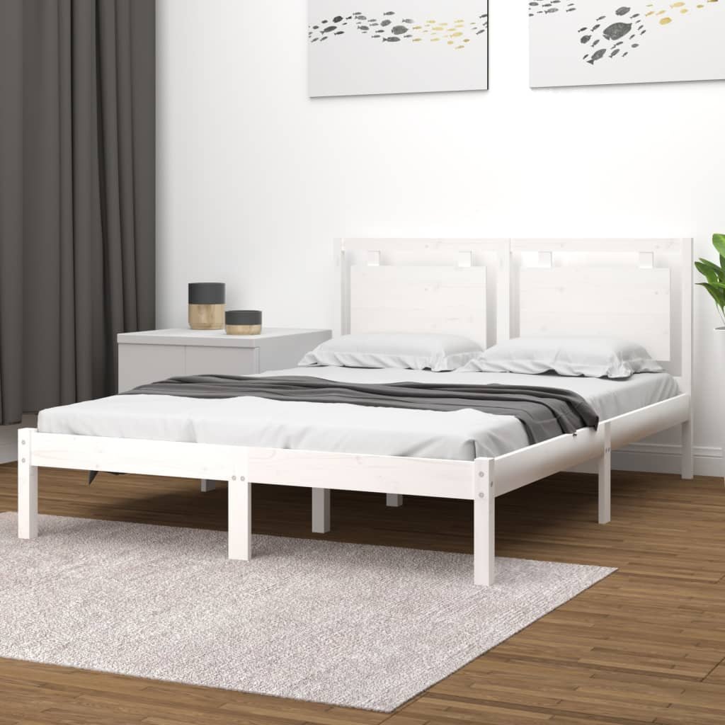 Фото - Ліжко VidaXL Rama łóżka, biała, lite drewno, 140x190 cm 