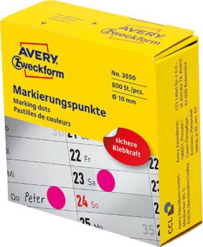 Avery Zweckform ETYKIETY ZF 3850 KÓŁKA DO ZAZNACZANIA 10 MM RÓŻOWE
