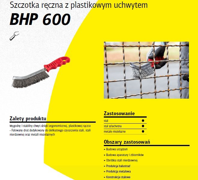 Klingspor K.SZCZOTKA RĘCZNA UCHWYT PLASTIKOWY BHP600 DRUT MOSIĘŻNY
