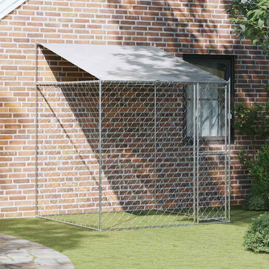 vidaXL vidaXL Klatka dla psa z dachem Srebrny 200 x 200 x 258 cm Stal i PE