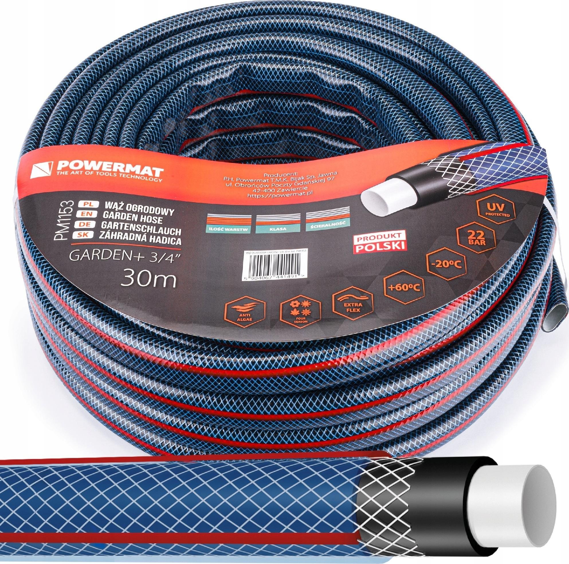 Powermat Wąż OGRODOWY Do Wody 3/4'' 30m 4 Warstwowy 22 Bar