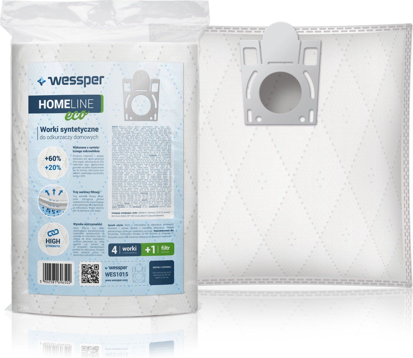 Worek do odkurzacza Wessper do Bosch Siemens - syntetyczne 4 sztuki + filtr