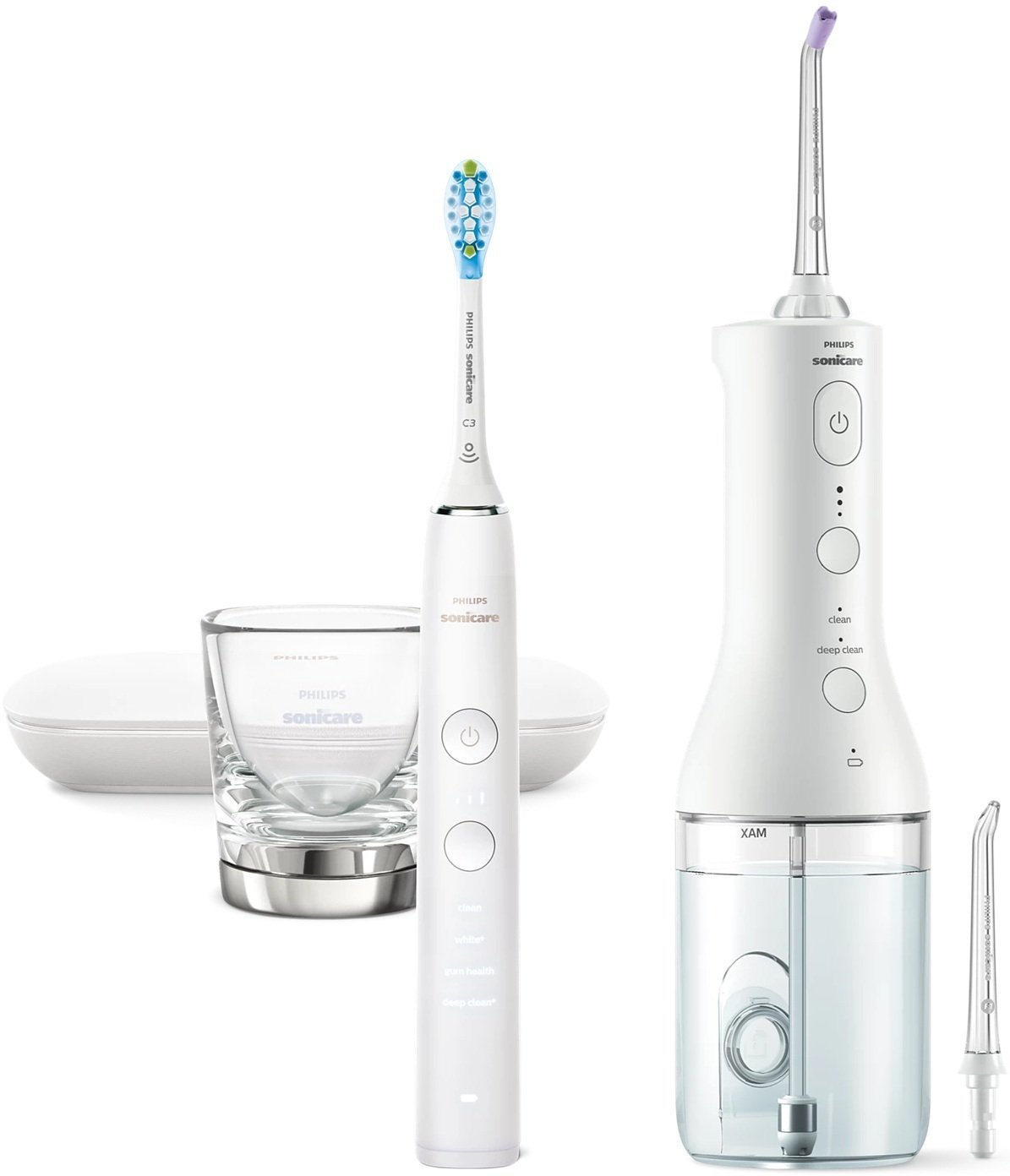 Szczoteczka Philips Sonicare DiamondClean 9000 + Irygator Power Flosser 3000 - zestaw biały (HX3886/41)