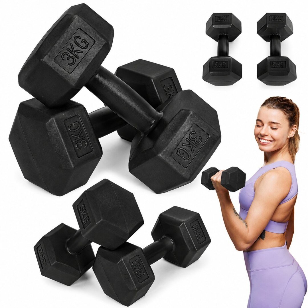 MOVEPRO Hantle sześciokątne zestaw 2x3 kg ciężarki do ćwiczeń obciążniki fitness czarne EDUKAMP (543...