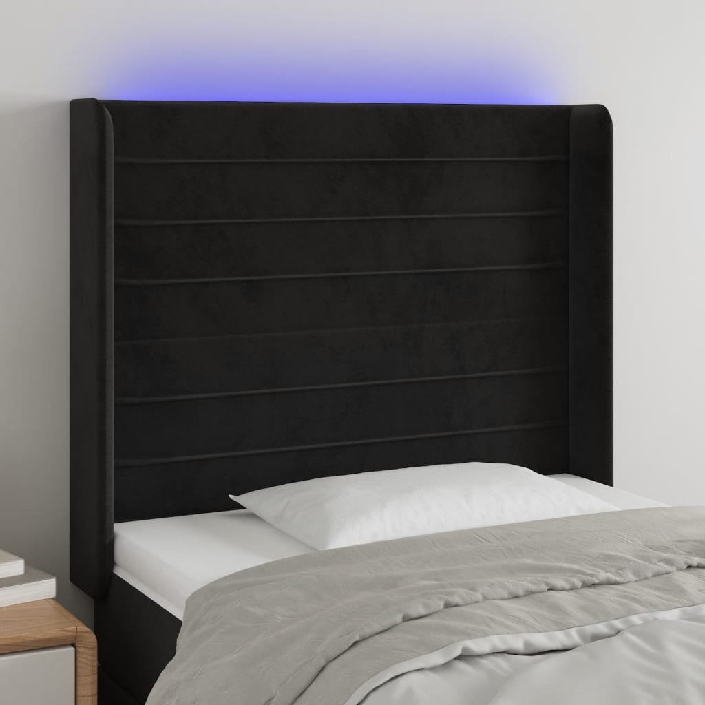 Zdjęcia - Pozostałe meble VidaXL Zagłówek do łóżka z LED, czarny, 83x16x118/128 cm, aksamit 