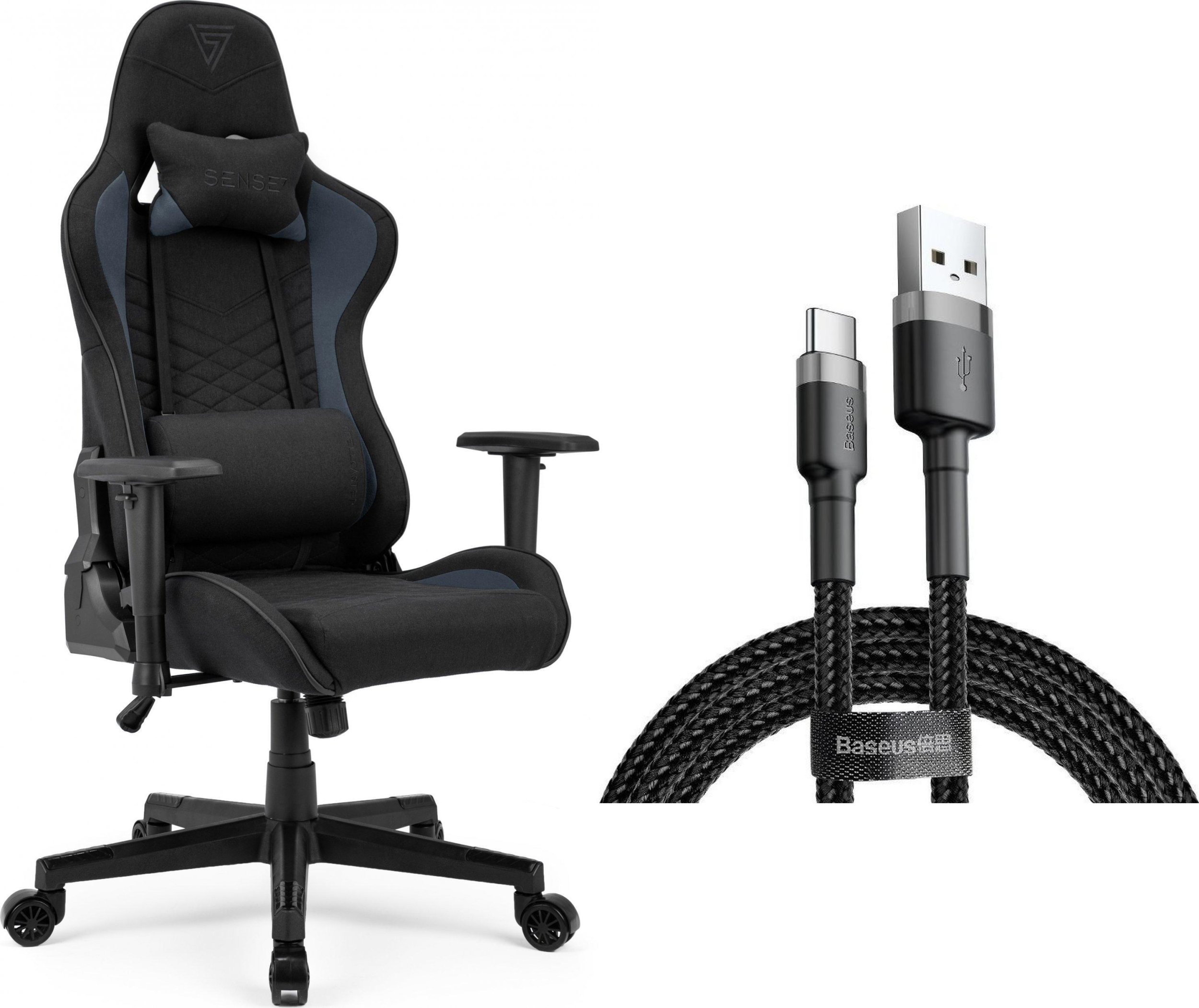 Fotel SENSE7 Spellcaster materiałowy czarno-niebieski + kabel usb