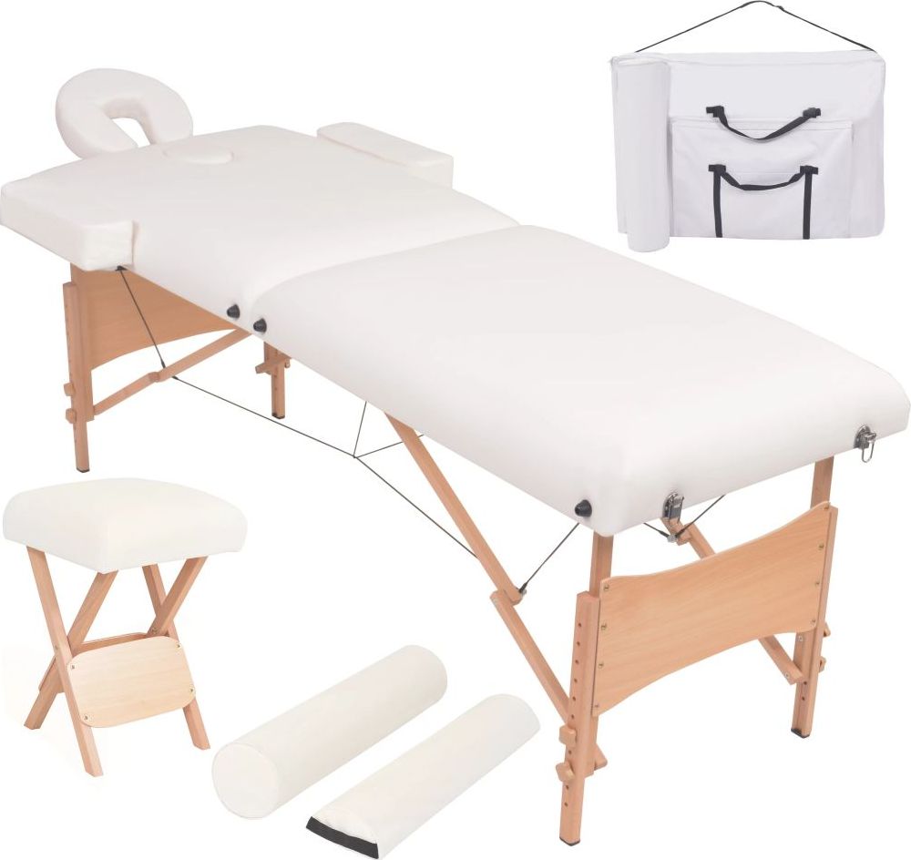 Фото - Масажний стіл VidaXL Składany, dwuczęściowy stół do masażu ze stołkiem, biały 