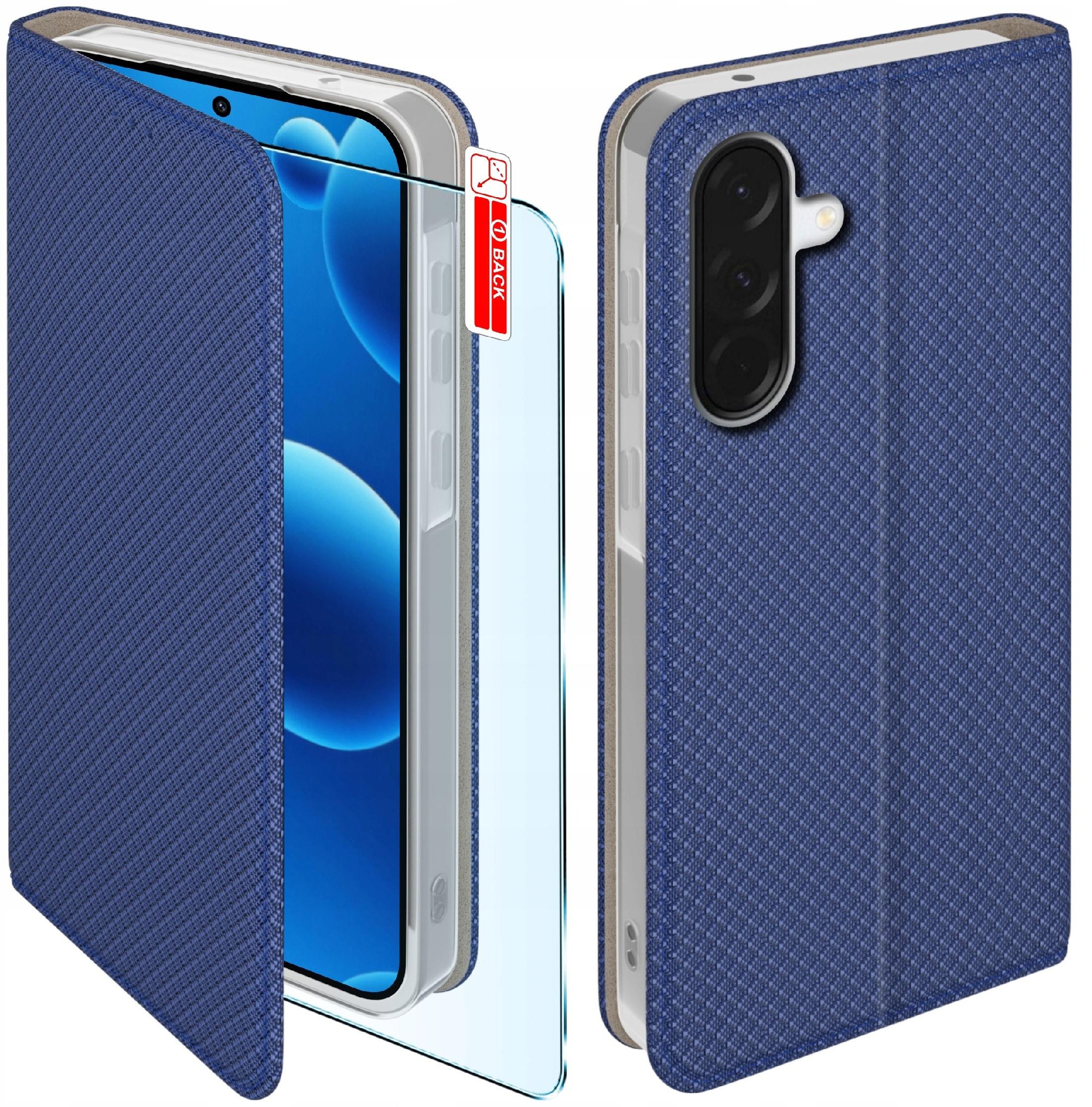 krainaGSM Etui z klapką do Samsung A56 5G Granatowe Futerał + Szkło