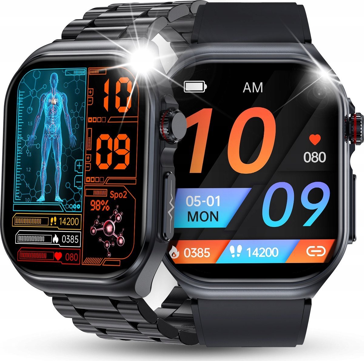 SMARTWATCH MĘSKI ZEGAREK EKG FUNKCJA POMIARU CUKRU AMOLED CIŚNIENIE ROZMOWY