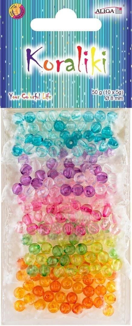 Aliga Koraliki plastikowe 8mm 10 kolorów x 5g