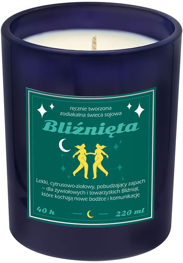 Cup&You Świeca zodiakalna zapachowa BLIŹNIĘTA - bezpieczna, ręcznie robiona w szklanym słoiczku na prezent upominek dla osoby ze znakiem zodiaku BLIŹN