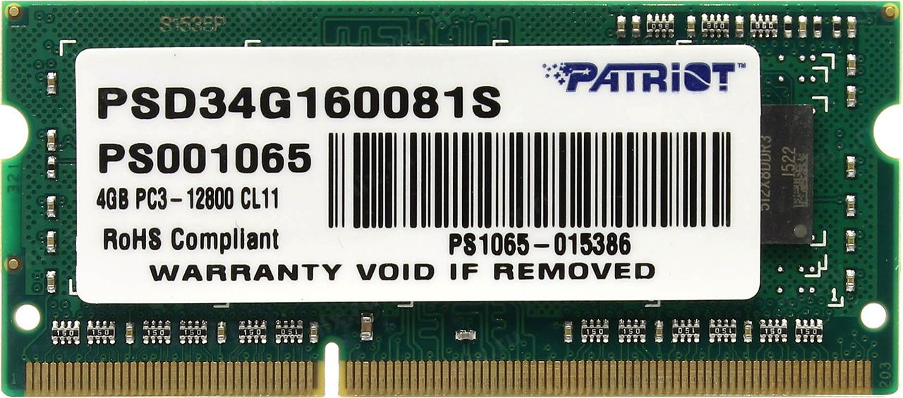 Pamięć do laptopa Patriot Signature, SODIMM, DDR3, 4 GB, 1600 MHz, CL11 (PSD34G160081S)