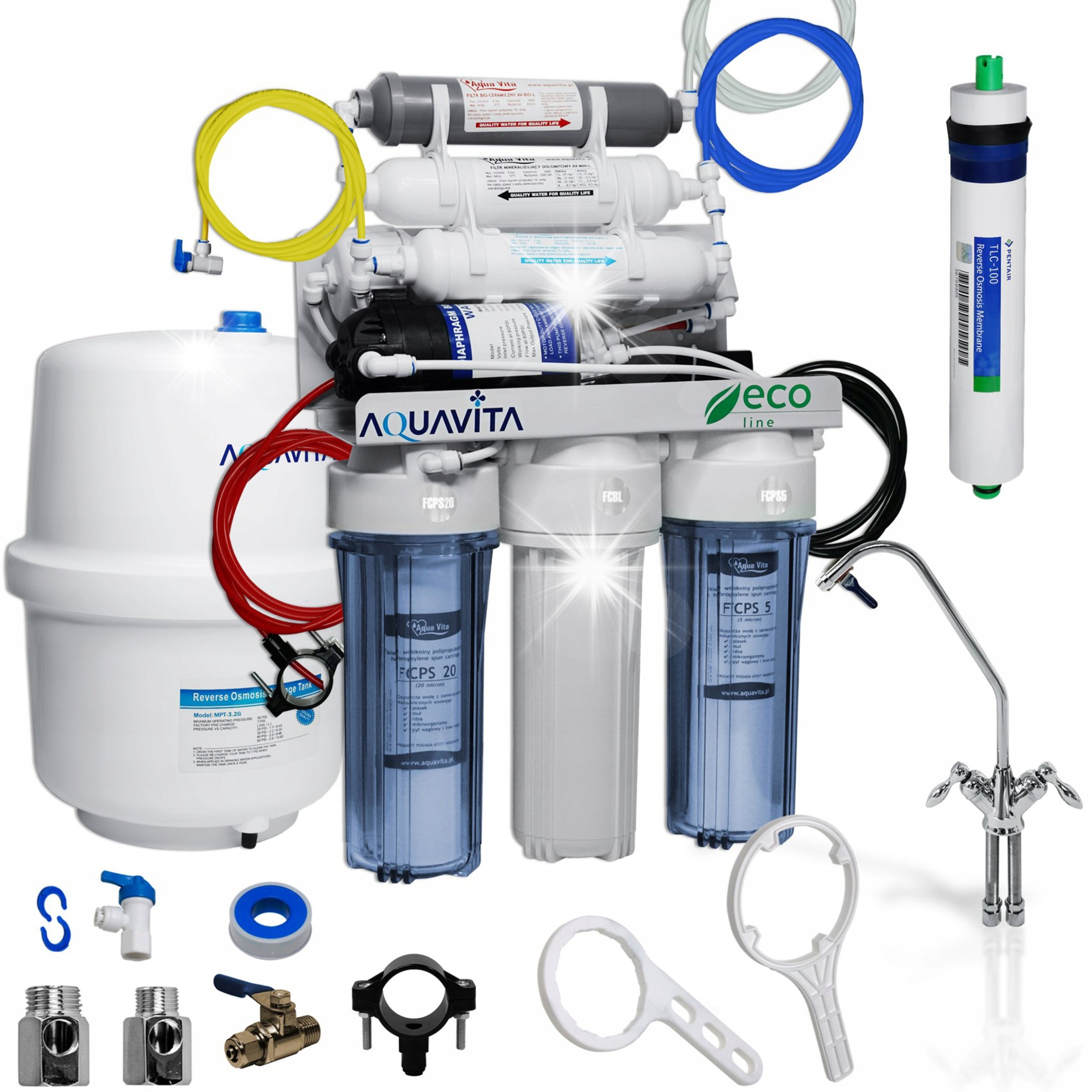 Odwrócona Osmoza RO7 AQUAVITA z Pompą Filtr Wody Jonizator 7-Stopniowy