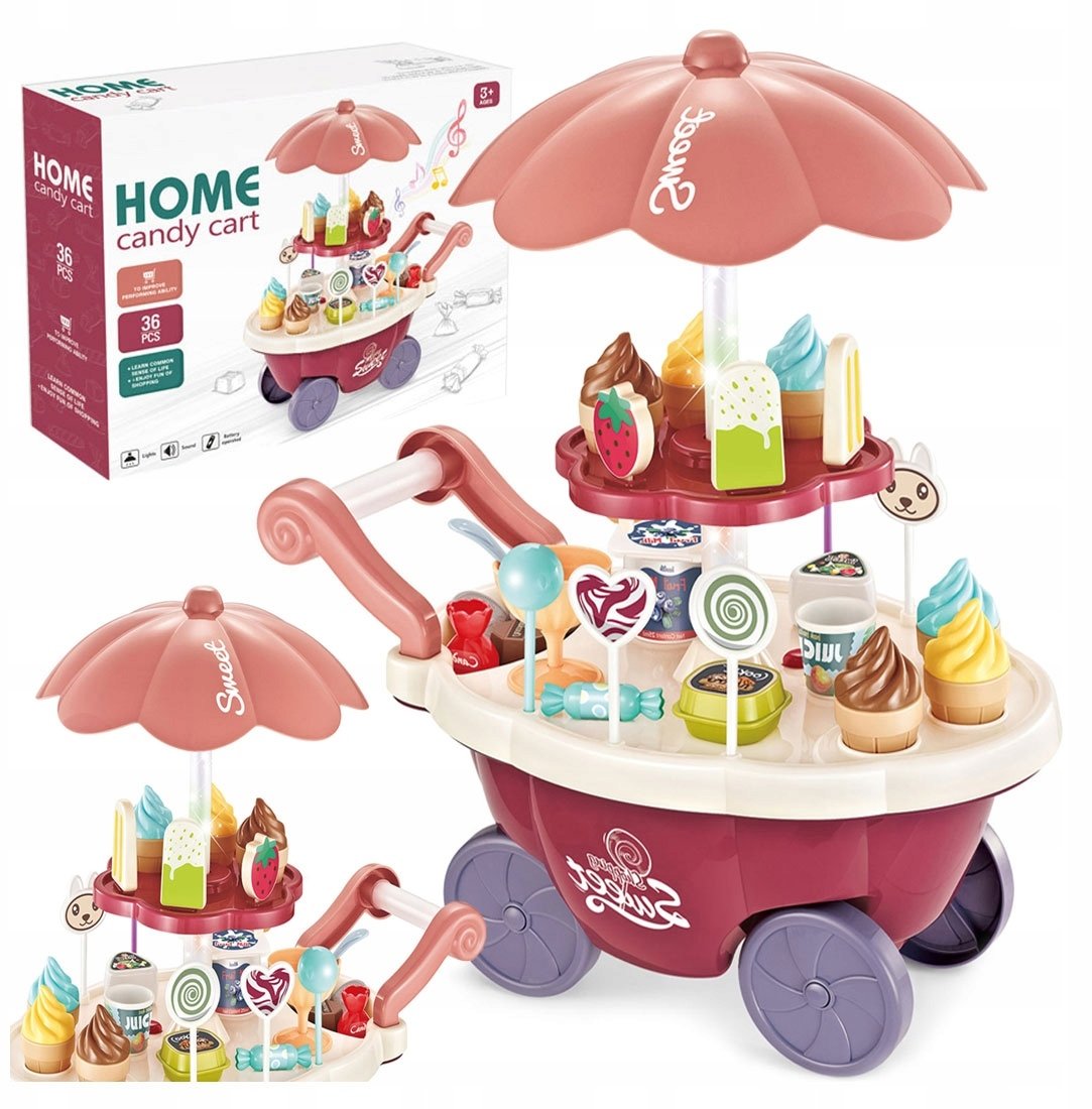 Lodziarnia Dla Dzieci Sklep Wózek Cukiernia Lody Lizaki Dźwięk Led Obracana