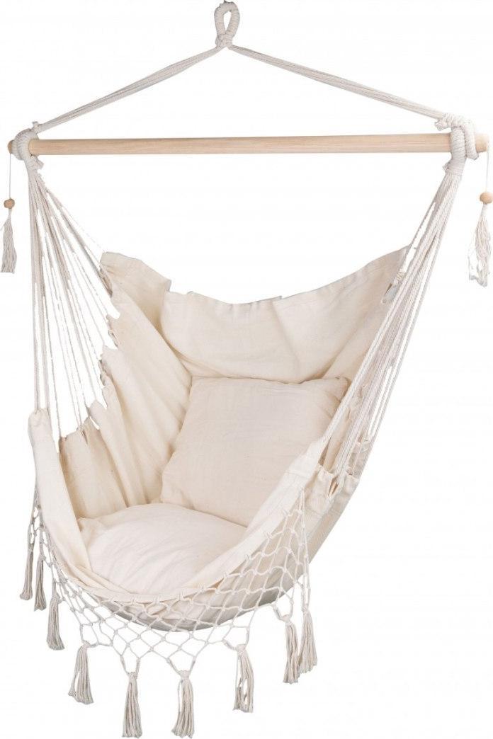 Royokamp Hamak fotel brazylijski Miami z frędzelkami 130x100cm + 2 poduszki 40x40cm beżowy
