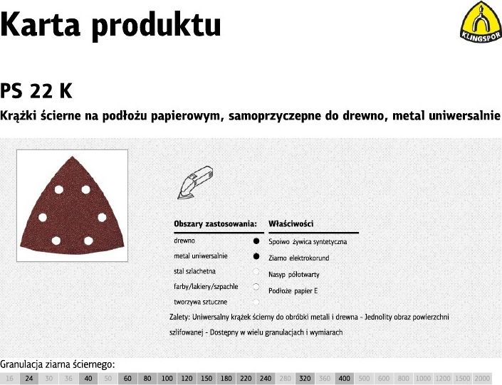 Klingspor K.PAPIER TRÓJKĄT PS22K P150 GLS15 K146336