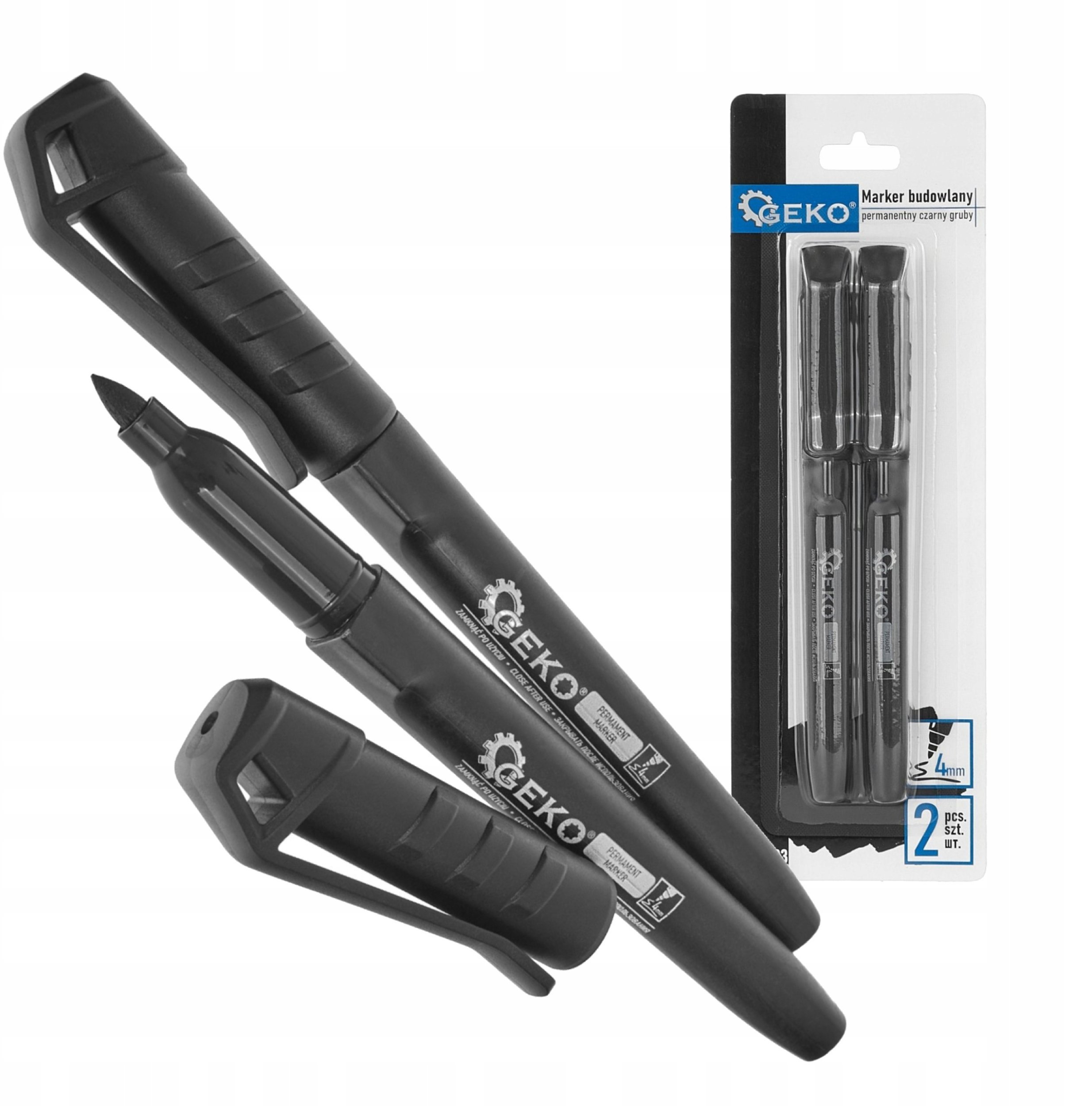 Geko Marker budowlany permanentny czarny gruby – zestaw 2 szt (12/144)
